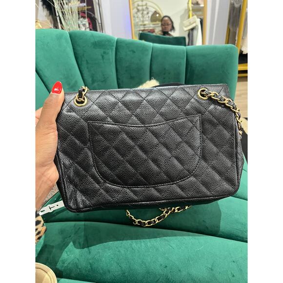 Chanel Caviar Quilted Medium Classic Double Flap Bag Black Gold Authentic - Picture 8 of 8